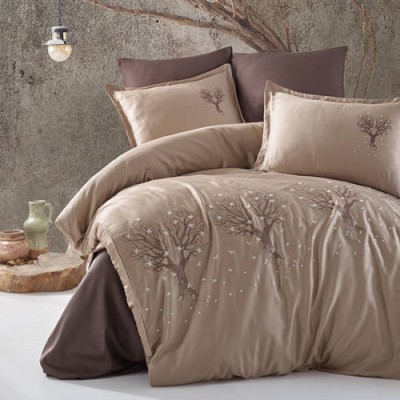 Lenjerie de pat satin brodat 6 piese (mimoza)